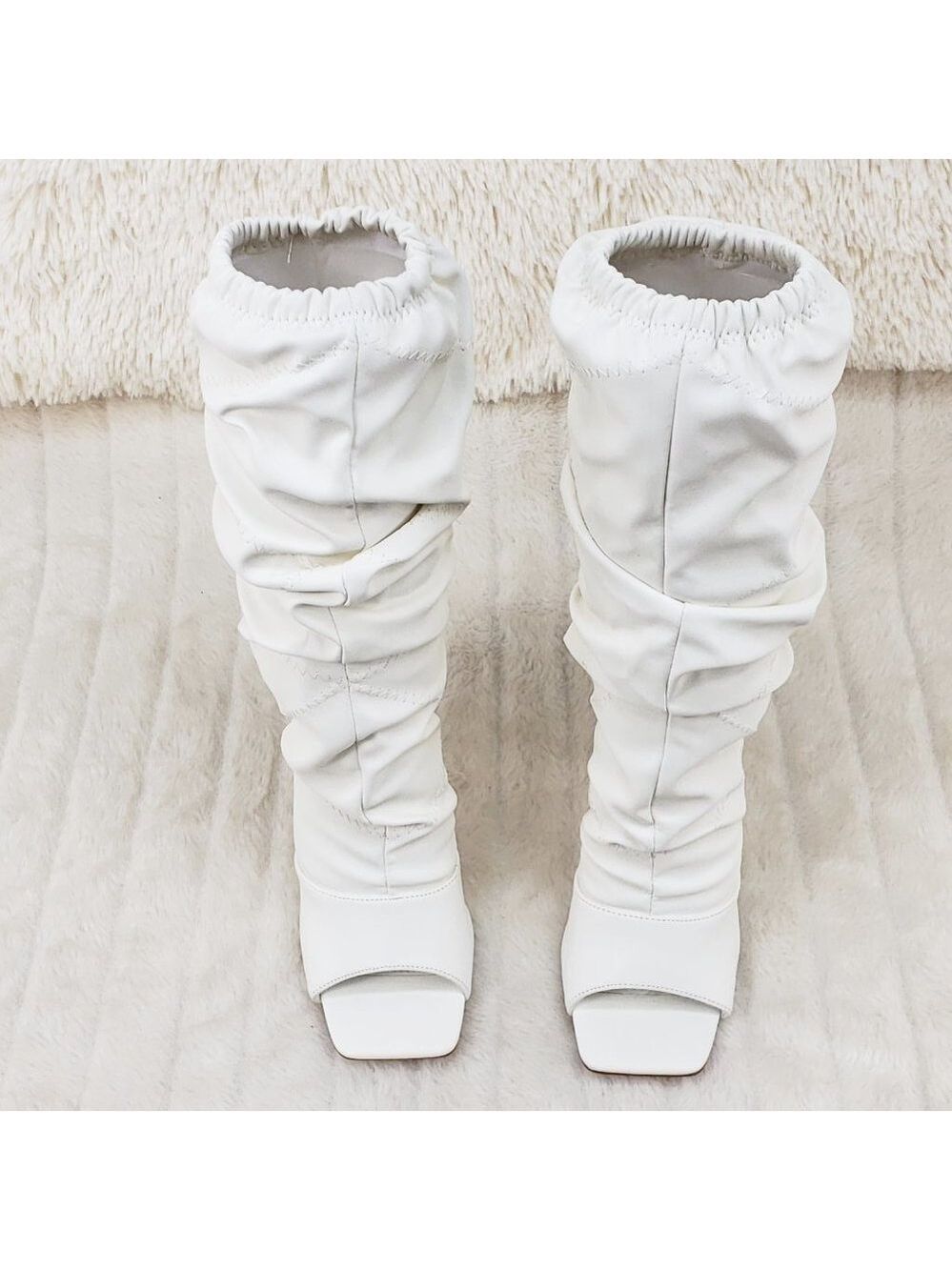 Bone White Square toe Scrunch Slouch Mid Calf Boots Vic Hottest Seller Size 11 - Picture 7 of 11